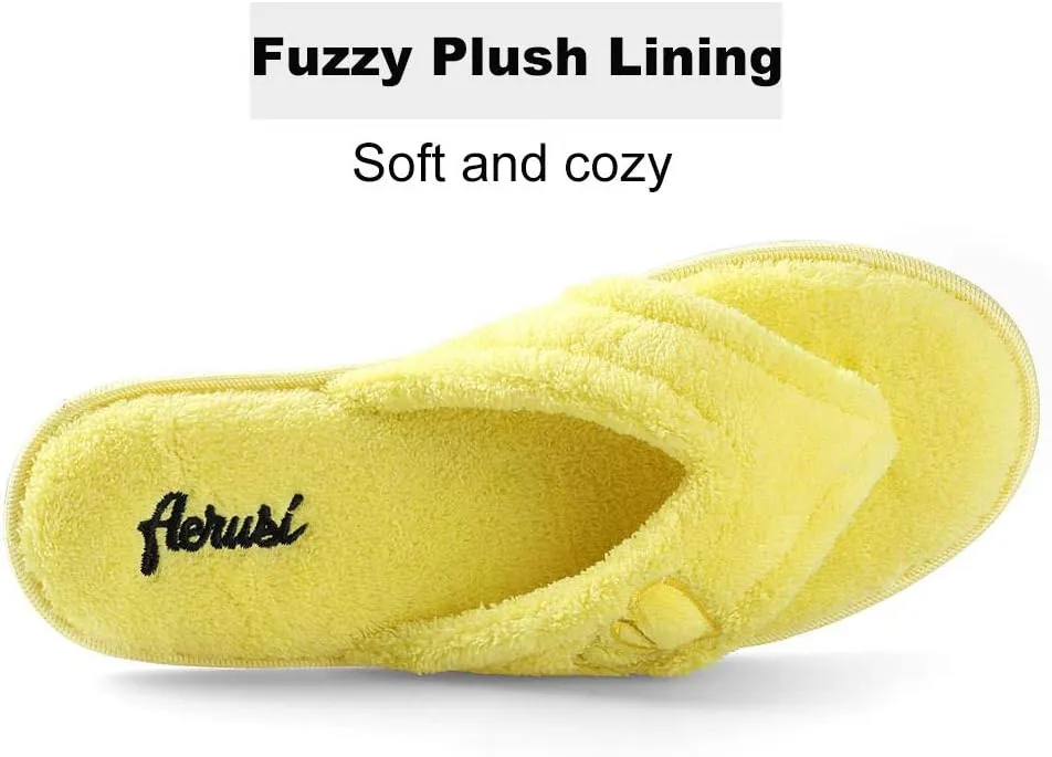 ROXIE Women's Fluffy Plush Slides Thong Sandal Flip Flops Cozy Open Toe Spa House Slippers for Women