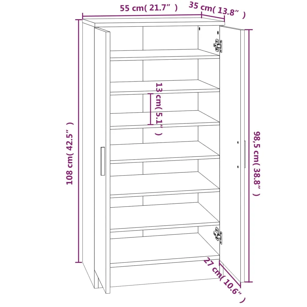 Shoe Cabinet Smoked Oak 55x35x108 cm Engineered Wood