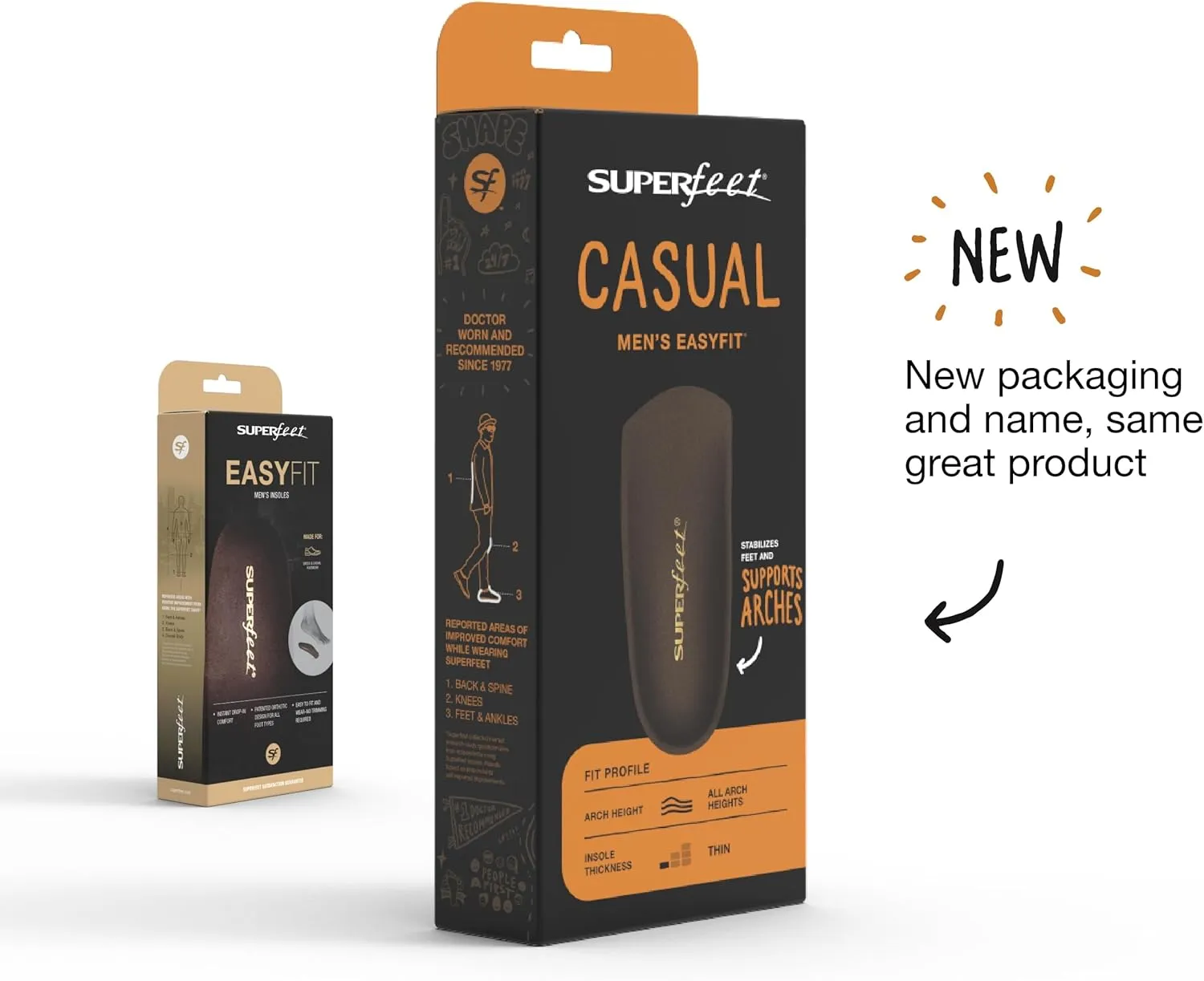 Superfeet Casual Men's Easyfit Insoles - Comfort Shoe Inserts for Men - Anti-Fatigue Orthotic Insoles for Dress Shoes - Professional Grade - Size 5.5-7 Men