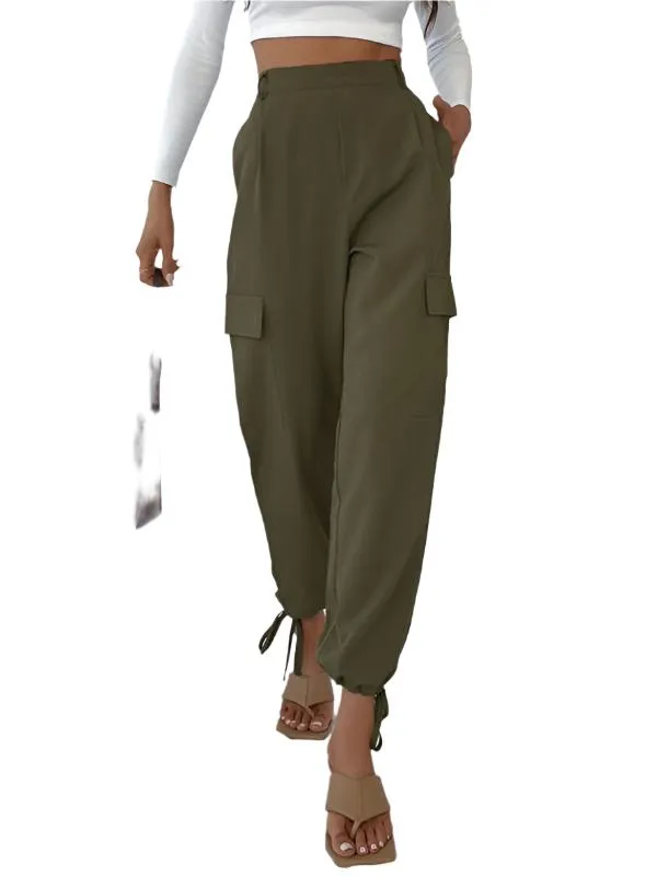 TEEK - Womens Olive Green Solid Color Leisure Pants