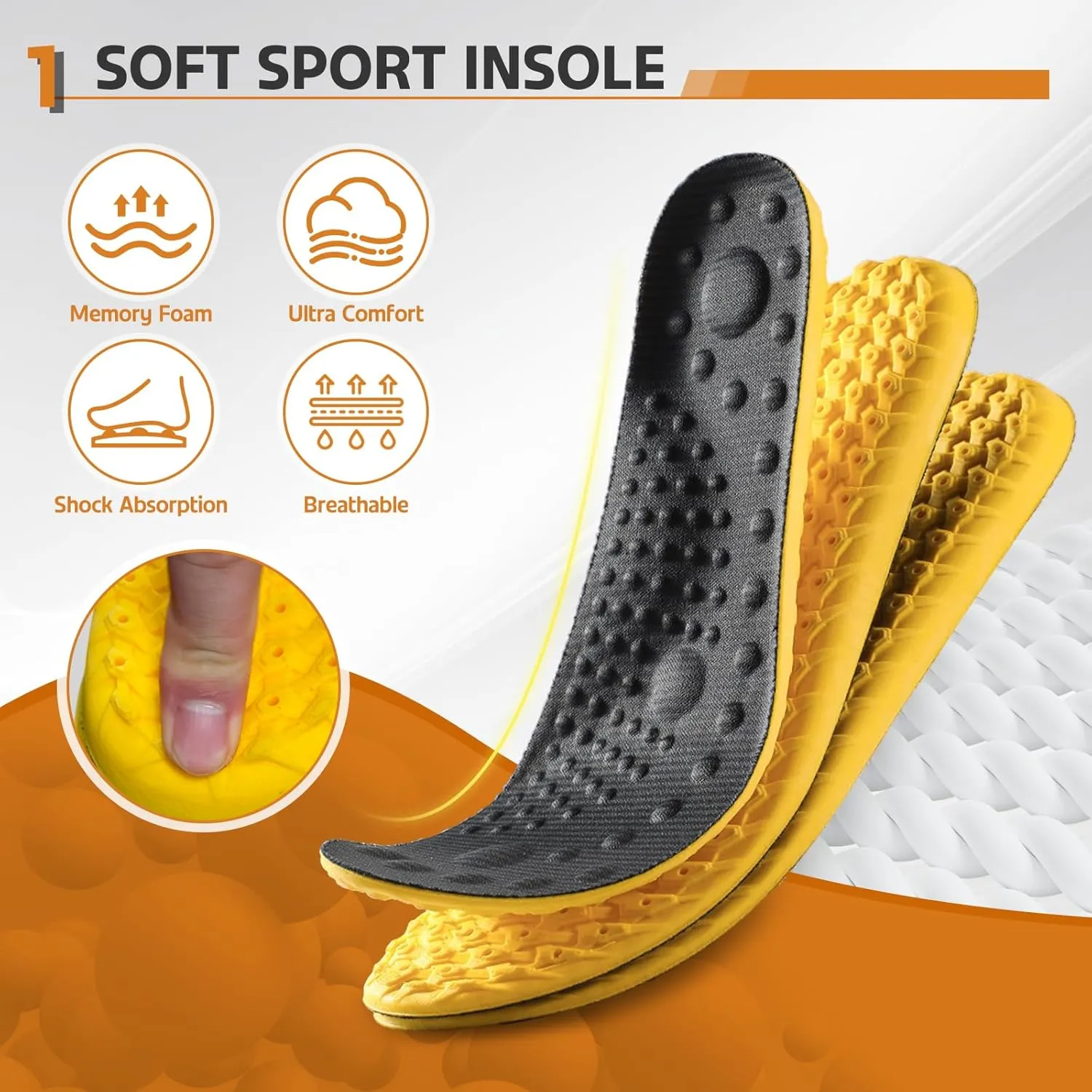 Upgraded Cloud Insoles for Men and Women, Best Replacement Shoe Inserts, Sports Shoe Insoles, Providing Great Shock Absorption and Cushioning for Feet Relief (Yellow, Women: US 4-8.5)