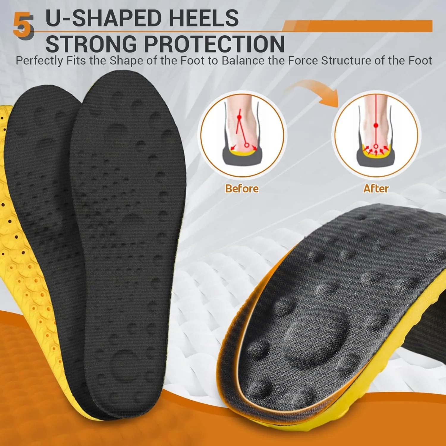 Upgraded Cloud Insoles for Men and Women, Best Replacement Shoe Inserts, Sports Shoe Insoles, Providing Great Shock Absorption and Cushioning for Feet Relief (Yellow, Women: US 4-8.5)