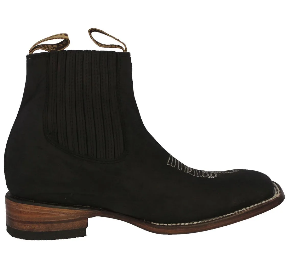 Womens Black Chelsea Cowboy Boots Solid Leather - Square Toe