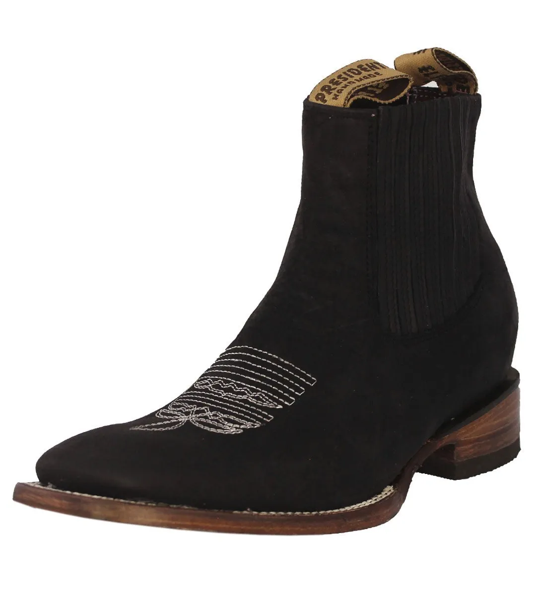 Womens Black Chelsea Cowboy Boots Solid Leather - Square Toe