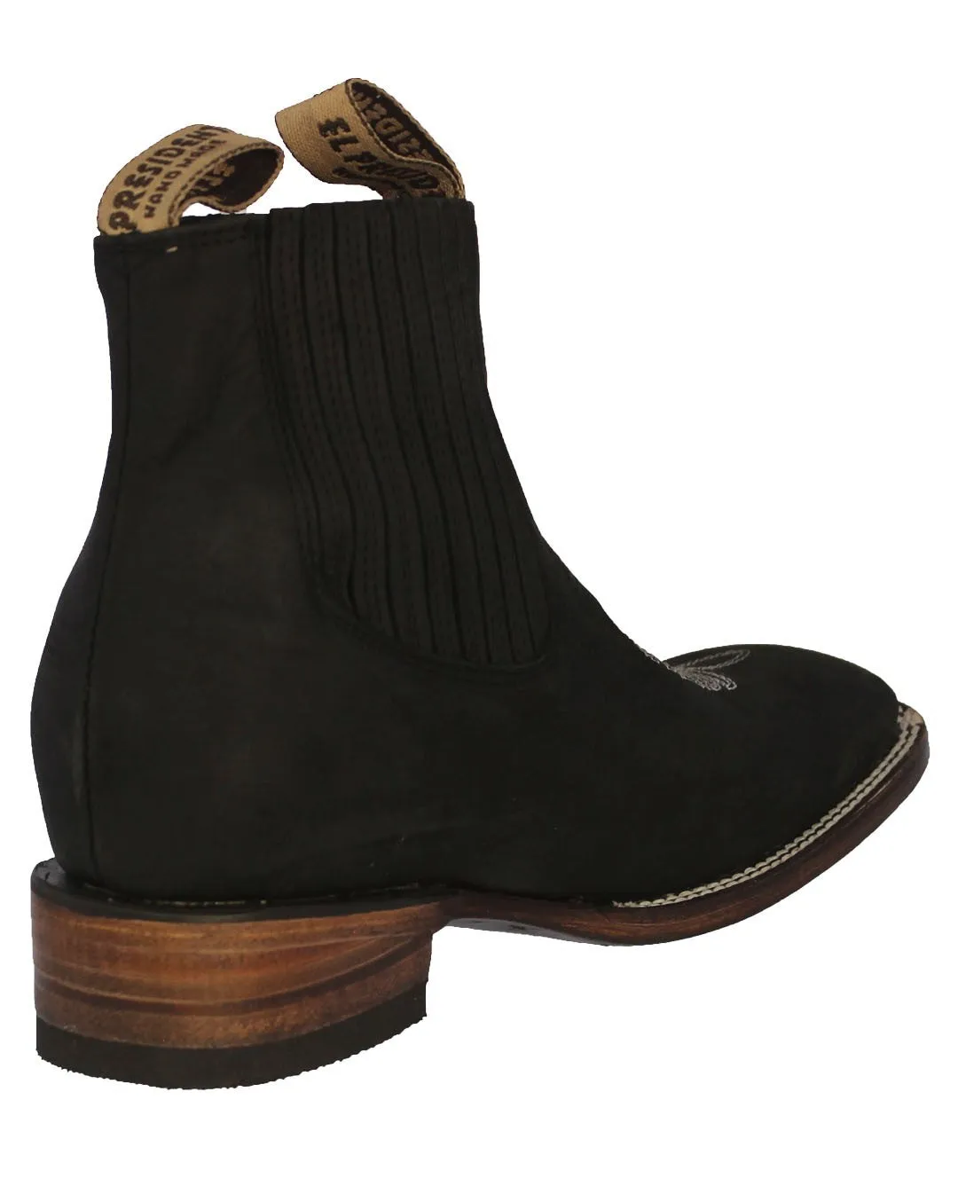 Womens Black Chelsea Cowboy Boots Solid Leather - Square Toe